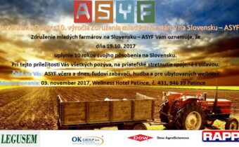 Pozvánka na Oslavu 10. výročia Združenia mladých farmárov na Slovensku – ASYF