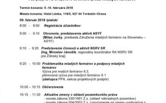 Pozvánka na Klub mladých farmárov Tvrdošín, 09.-10.02.2018