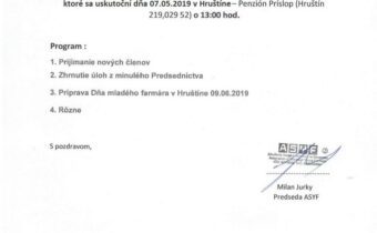 Pozvánka na májové zasadnutie predsedníctva